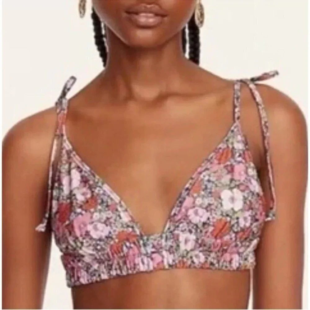 J.Crew Size 3X Tie Shoulder Ruched Floral Multicolored Swim Bikini Top NWT